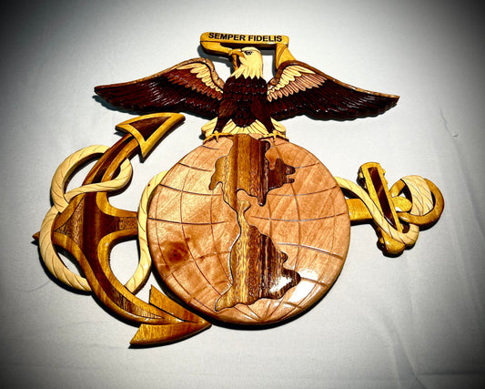 12" Eagle, Globe, and Anchor Wood Plaque