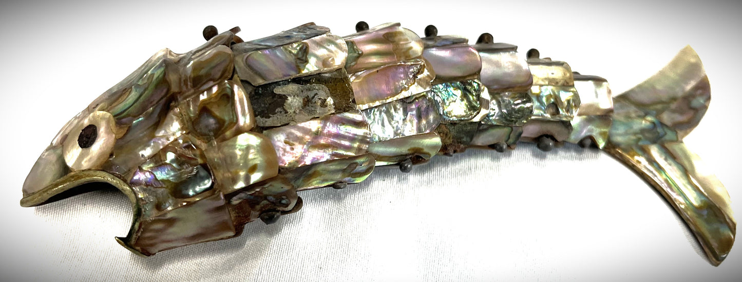 Vintage  Abalone Mother of Pearl Fish Bottle Opener