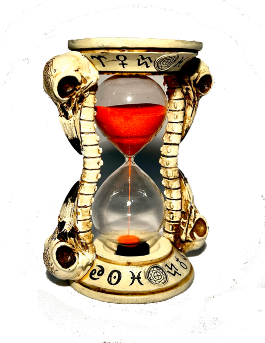 Raven Skulls And Skeleton Decorative Pillar Sand Timer w/&nbsp;Alchemy Symbols